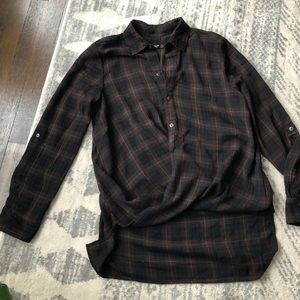 BlankNYC cross front high low plaid shirt - small